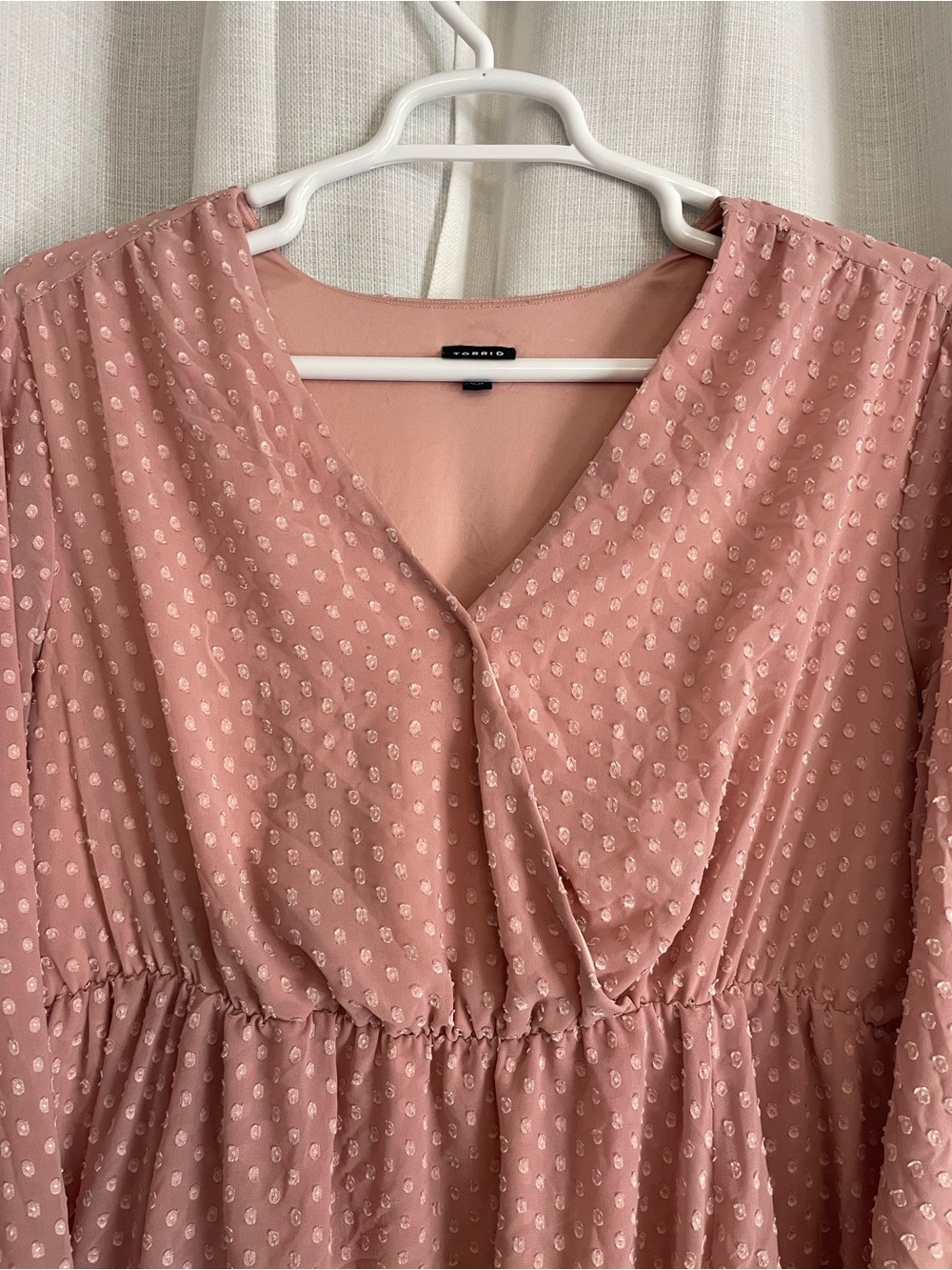 torrid Dusty Rose Polka Dot Tiered Long-Sleeve Dress - Picture 3 of 6